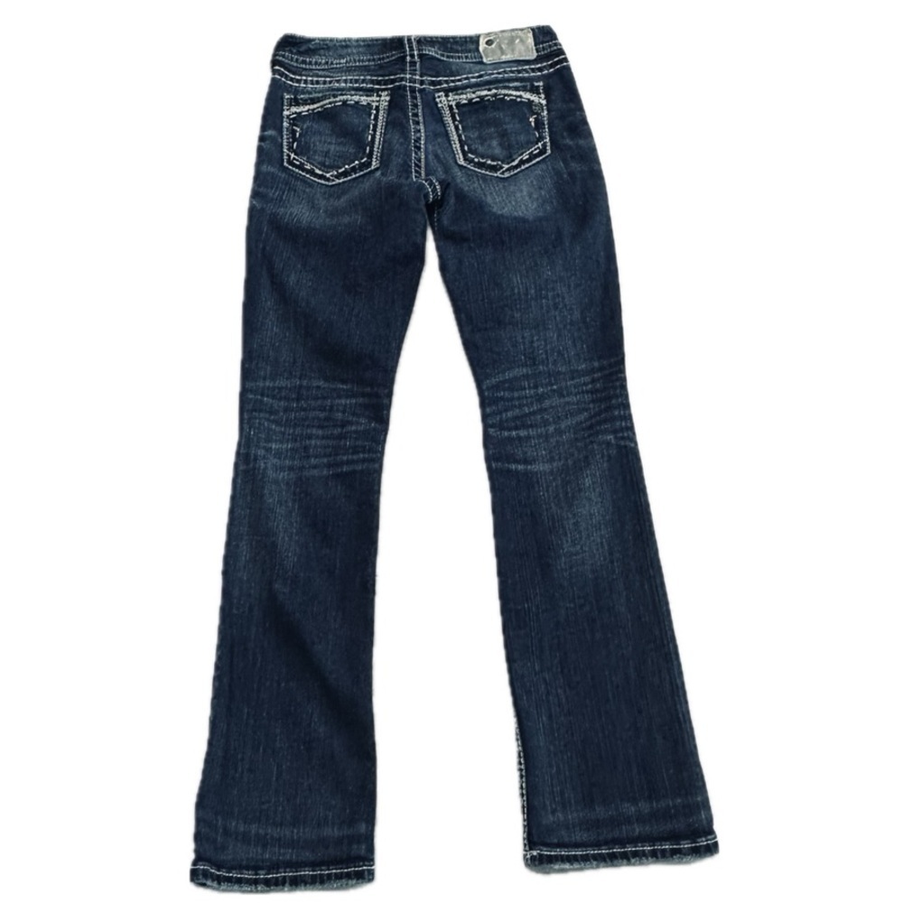 👖🤠 SILVER Suki Bootcut Jeans | Dark Wash Contrast Stitch Distressed | Women’s 4
